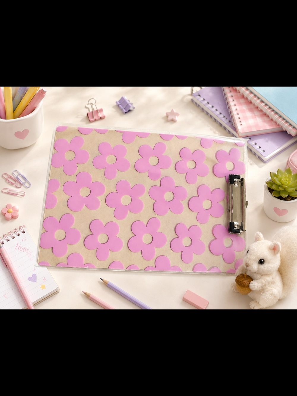 Kids Pink Floral Clipboard with Fun Flower Pattern